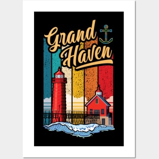 Grand Haven Michigan South Pier Lighthouses Posters and Art